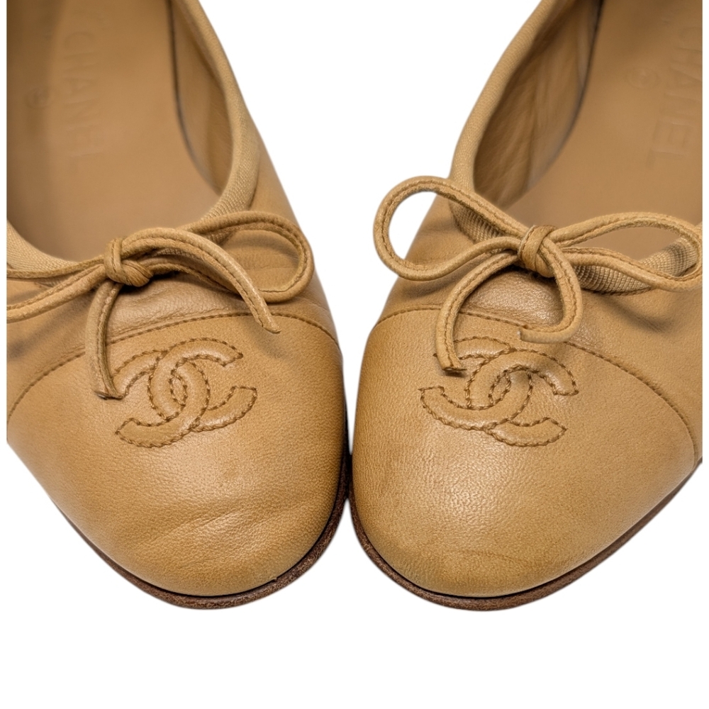 Chanel Ballet Flats Ballerinas CC Logo Cap Toe Nude Beige Tan Leather 36.5 | 6 - Picture 5 of 13